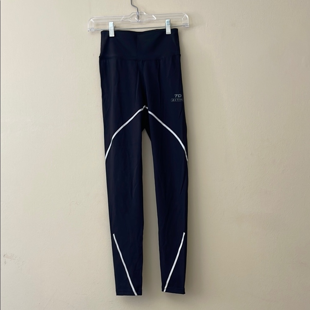 7 Days Active Black Leggings with White Detailing
